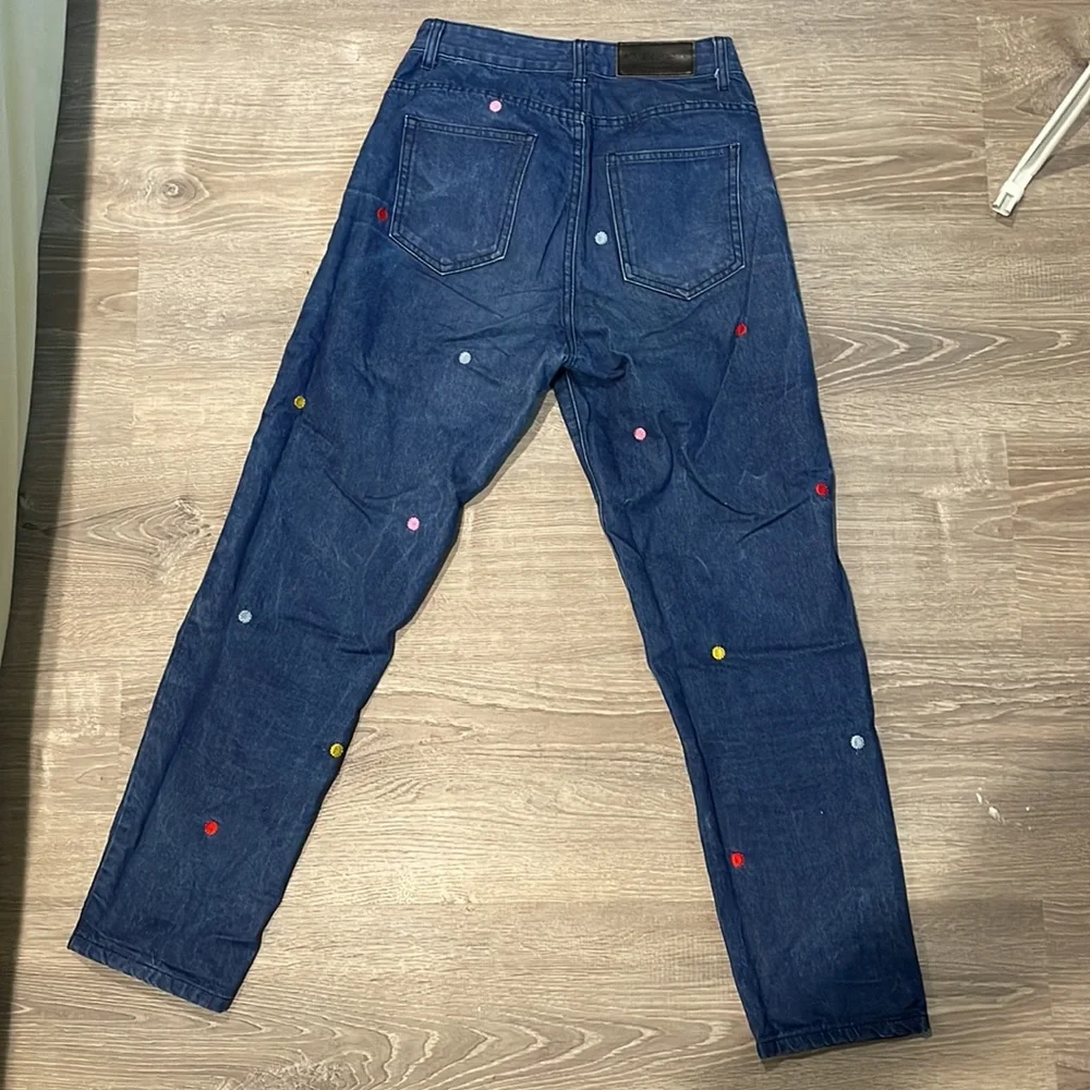 Lazy Oaf Polka Dot Embroidered High Rise Mom Jeans - Picture 3 of 4